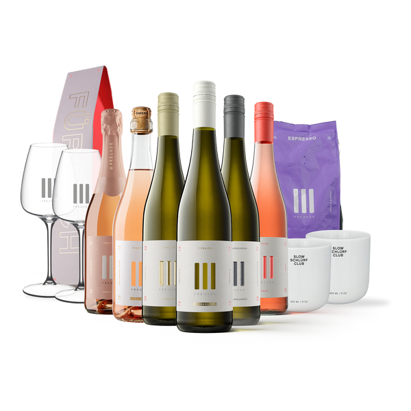 III Freunde Großes Oster-Bundle mit Wein, Sekt, Kaffee, Gläsern, Tassen und Geschenkbox